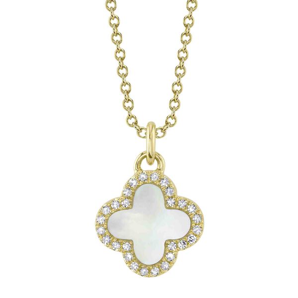 Clover Yellow Gold, Mother-of-Pearl and Diamond Pav&eacute; Pendant